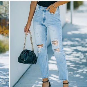 Mainstream high rise distressed denim